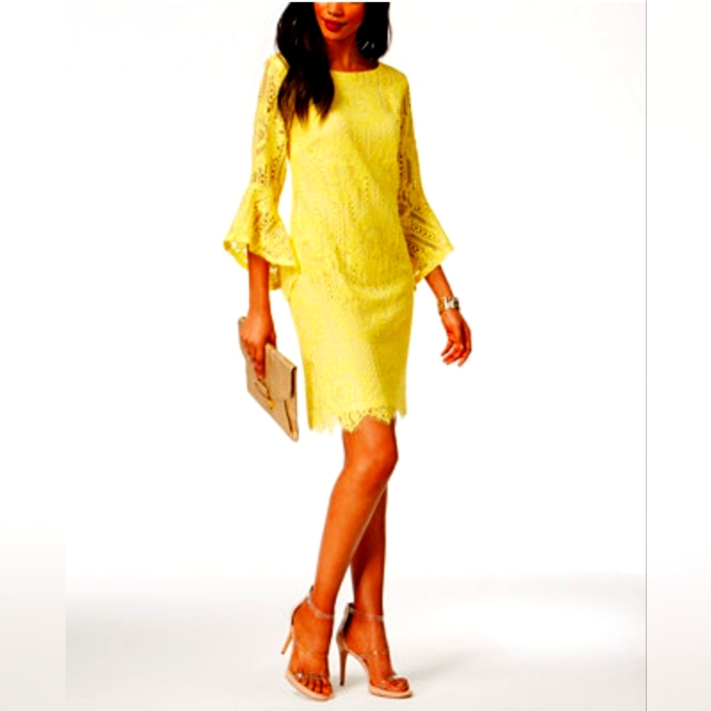 Sangria Bell Sleeves Lace Sheath Yellow Dress Sz. 6 (S)